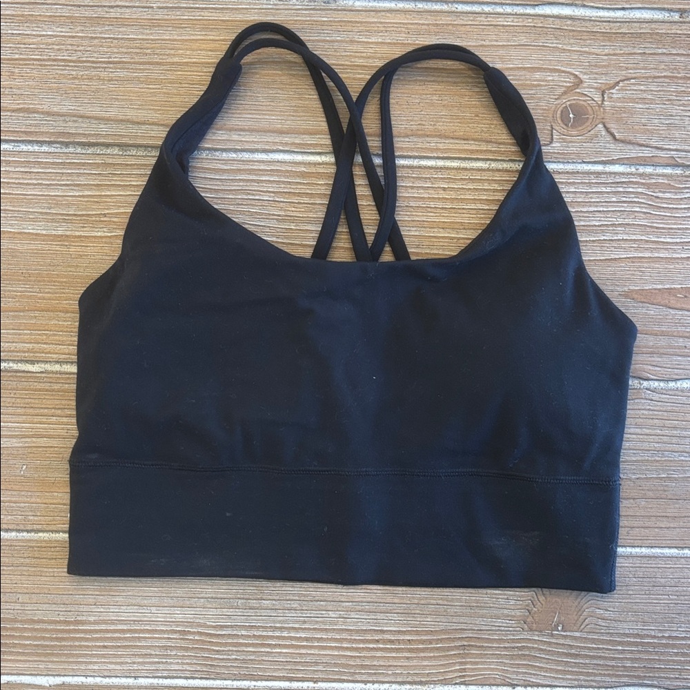 Quince Black Power Up Long Line Strappy Sports Bra Size Small